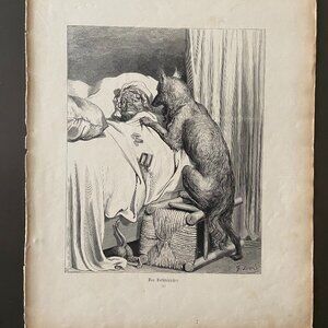 Gustave Dore, Little Red Riding Hood, Woodcut Engraving, Antique Print